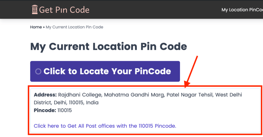 Your Current Location Pincode